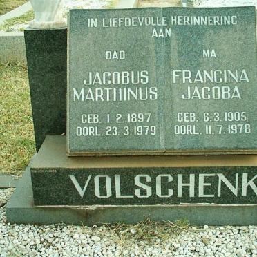 VOLSCHENK Jacobus Marthinus 1897-1979 &amp; Francina Jacoba 1905-1978