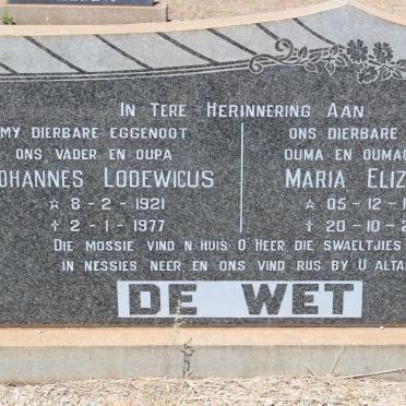 WET Johannes Lodewicus, de 1921-1977 &amp; Maria Elizabeth 1923-2006