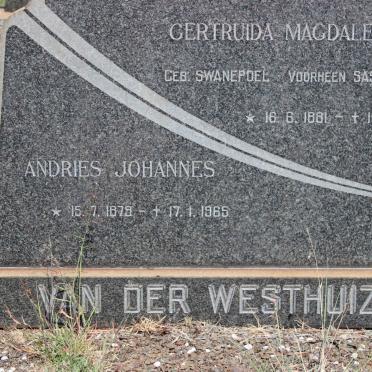 WESTHUIZEN Andries Johannes, van der 1879-1965 &amp; Gertruida Magdalena voorheen SASSENBERG nee SWANEPOEL 1881-1965