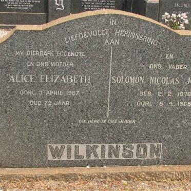 WILKINSON Solomon Nicolas Johannes 1876-1965 &amp; Alice Elizabeth -1957