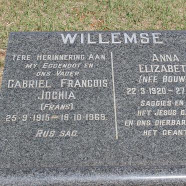 WILLEMSE Gabriel Francois Jochia 1915-1969 &amp; Anna Elizabeth BOUWER 1920-1982
