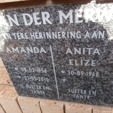 MERWE Amanda, van der 1956-2010 :: VAN DER MERWE Anita Elize 1968-