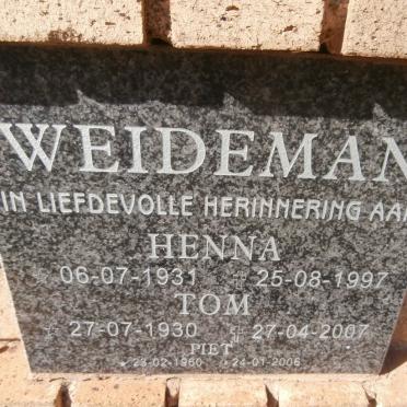 WEIDEMAN Tom 1930-2007 &amp; Henna 1931-1997