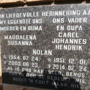 NOLAN Carel Johannes Hendrik 1951-2014 &amp; Magdalena Susanna 1954-2003