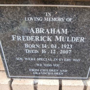 MULDER Abraham Frederick 1923-2007