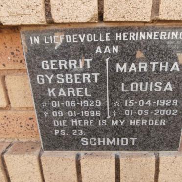 SCHMIDT Gerrit Gysbert Karel 1929-1996 &amp; Martha Louisa 1929-2002