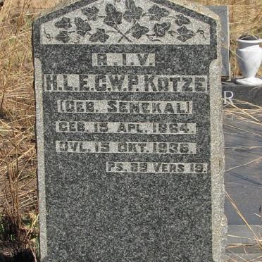 KOTZE H.L.E.C.W.P. nee SENEKAL 1864-1936