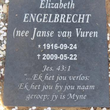 ENGELBRECHT Elizabeth nee JANSE VAN VUREN 1916-2009