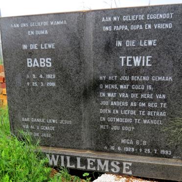 WILLEMSE Tewie 1929-1993 &amp; Babs 1923-2001