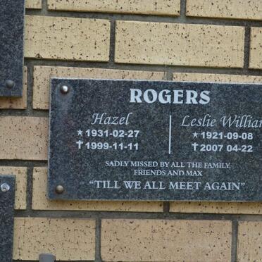 ROGERS Leslie William 1921-2007 &amp; Hazel 1931-1999