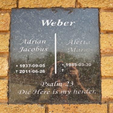 WEBER Adrian Jacobus 1937-2011 &amp; Aletta Maria 1945-