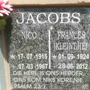 JACOBS Nico 1915-1967 &amp; Frances 1924-2012