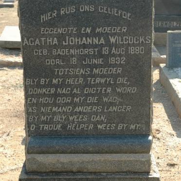 WILCOCKS Agatha Johanna nee BADENHORST 1880-1932