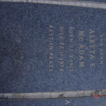 McADAM Aletta E. nee SLABBERT 1913-1976