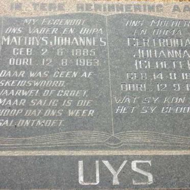 UYS Matthys Johannes 1885-1963 &amp; Gertruida Johanna CLOETE 1898-1987