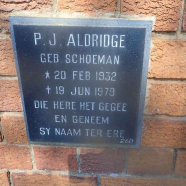 ALDRIDGE P.J. nee SCHOEMAN 1932-1979
