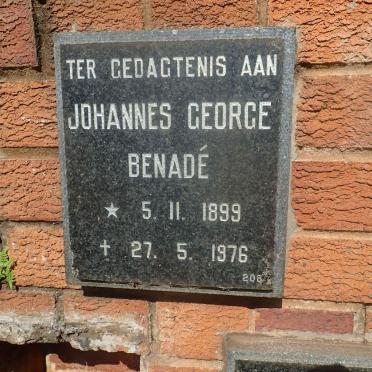 BENADE Johannes George 1899-1976