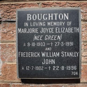 BOUGHTON Frederick William Stanley John 1902-1996 &amp; Marjorie Joyce Elizabeth GREEN 1903-1991