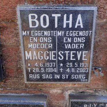 BOTHA Steve 1931-2003 &amp; Maggie 1937-1984