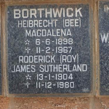 BORTHWICK Roderick James Sutherland 1904-1980 &amp; Heibrecht Magdalena 1898-1967