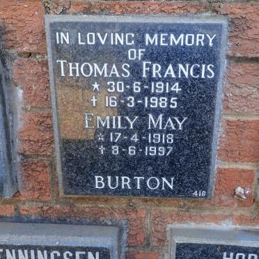 BURTON Thomas Francis 1914-1985 &amp; Emily May 1918-1997