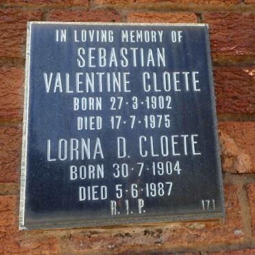 CLOETE Sebastian Valentine 1902-1975 &amp; Lorna D. 1904-1987