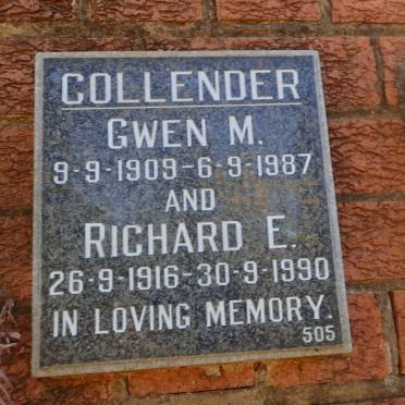 COLLENDER Richard E. 1916-1990 &amp; Gwen M. 1909-1987
