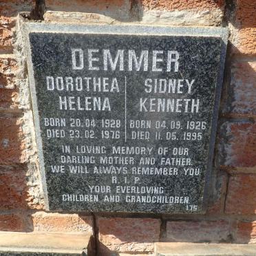 DEMMER Sidney Kenneth 1926-1995 &amp; Dorothea Helena 1928-1976
