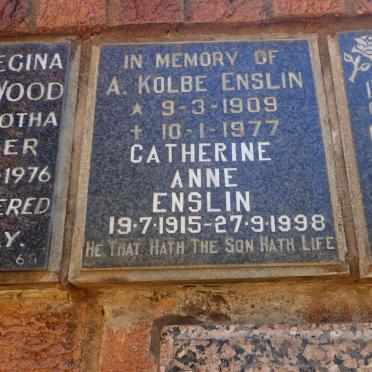 ENSLIN A. Kolbe 1909-1977 &amp; Catherine Anne 1915-1998