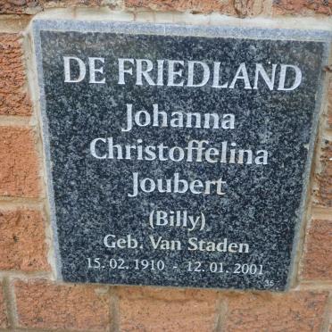 FRIEDLAND Johanna Christoffelina Joubert, de nee VAN STADEN 1910-2001