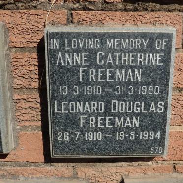 FREEMAN Leonard Douglas 1910-1994 &amp; Anne Catherine 1910-1990