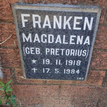 FRANKEN Magdalena nee PRETORIUS 1918-1984