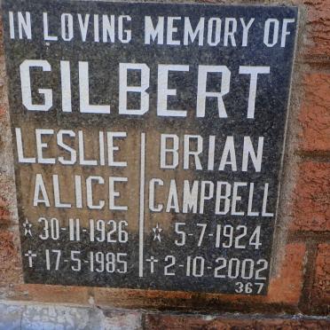GILBERT Brian Campbell 1924-2002 &amp; Leslie Alice 1926-1985