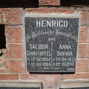 HENRICO Salidor Christoffel 1952-1994 &amp; Anna Sophia 1953-2013