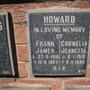 HOWARD Frank James 1916-1987 &amp; Cornelia Jeanetta 1918-1996