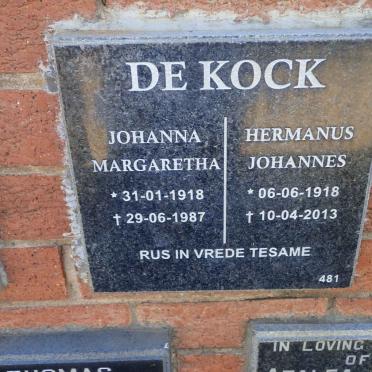 KOCK Hermanus Johannes, de 1918-2013 &amp; Johanna Margaretha 1918-1987