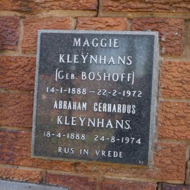 KLEYNHANS Abraham Gerhardus 1888-1974 &amp; Maggie BOSHOFF 1888-1972
