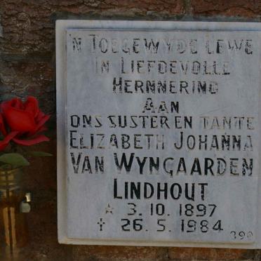 LINDHOUT  Elizabeth Johanna van Wyngaarden 1897-1984