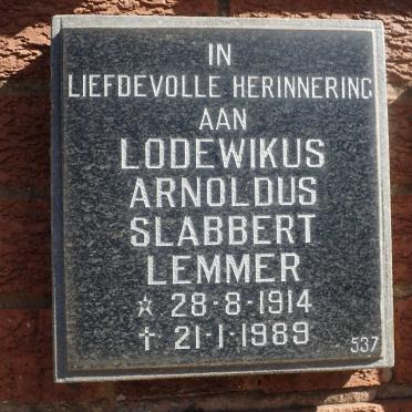 LEMMER Lodewikus Arnoldus Slabbert 1914-1989