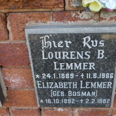 LEMMER Lourens B. 1889-1966 &amp; Elizabeth BOSMAN 1892-1982