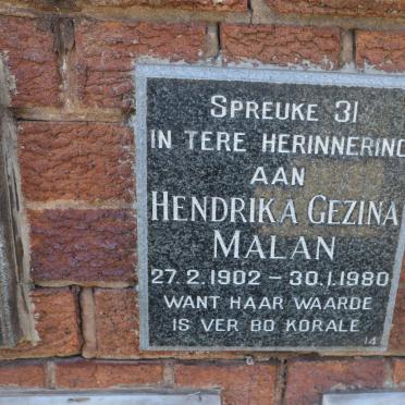 MALAN Hendrika Gezina 1902-1980
