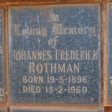 ROTHMAN Johannes Frederick 1896-1960