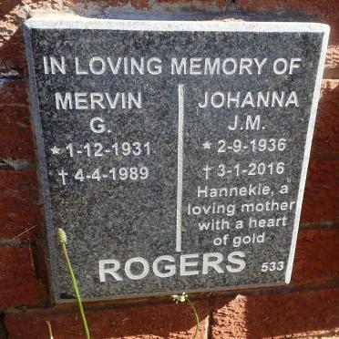 ROGERS Mervin G. 1931-1989 &amp; Johanna J.M. 1936-2016