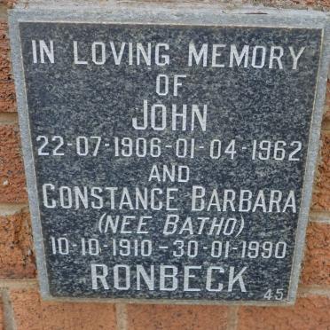 RONBECK John 1906-1962 &amp; Constance Barbara BATHO 1910-1990