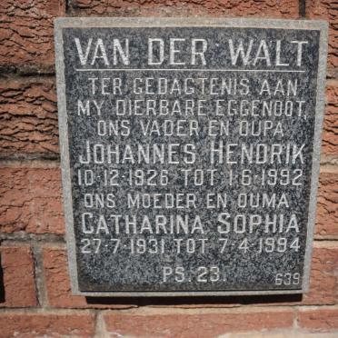 WALT Johannes Hendrik, van der 1926-1992 &amp; Catharina Sophia 1931-1994