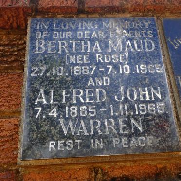 WARREN Alfred John 1885-1965 &amp; Bertha Maud ROSE 1887-1965
