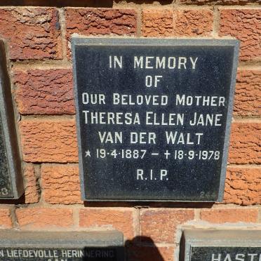 WALT Theresa Ellen Jane, van der 1887-1978