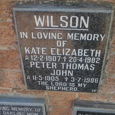 WILSON Peter Thomas John 1905-1986 &amp; Kate Elizabeth 1907-1982