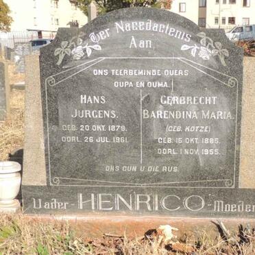 HENRICO Hans Jurgens 1879-1961 & Gerbrecht Barendina Maria KOTZE 1885-1955