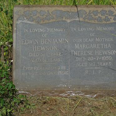 HEWSON Edwin Benjamin -1942 & Margaretha Therese -1959